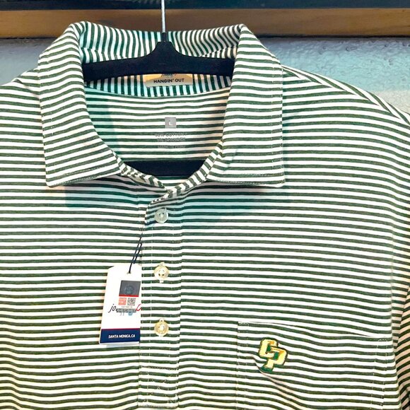 johnnie-O Hangin' Out Striped Polo Shirt Men's L - Green and White Cal Poly NWT - Picture 2 of 16